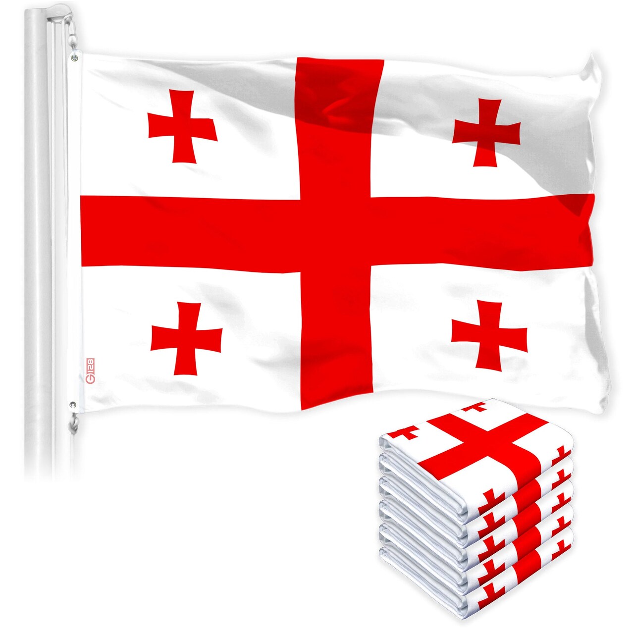 G128 5 Pack: Georgia Georgian Flag | 3x5 Ft | LiteWeave Pro Series Printed 150D Polyester | Country Flag, Indoor/Outdoor, Vibrant Colors, Brass Grommets